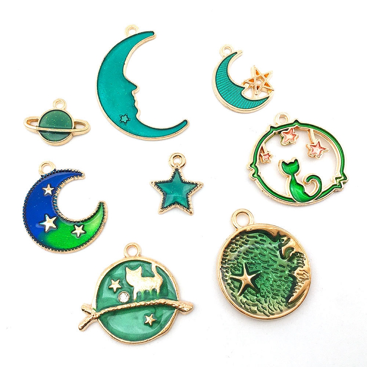 24 DIY accessories drop oil alloy pendant bracelet Pendant Moon Star globe earring earring